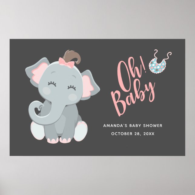 Niedliche Elephant Girl Baby Dusche Poster (Vorne)