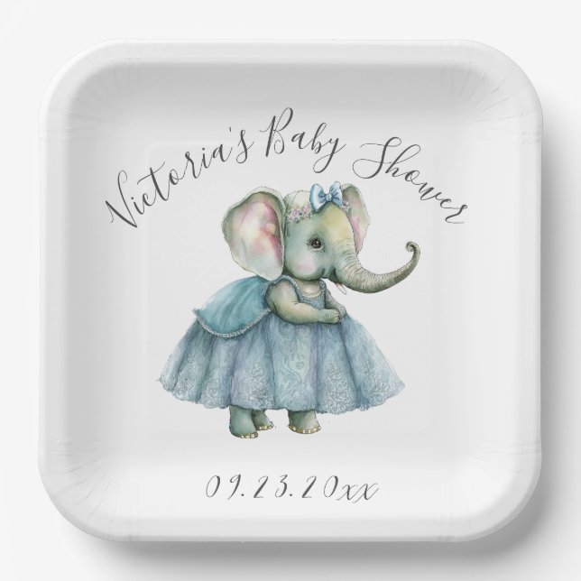 Niedliche Elephant Girl Baby Duschpapier Teller (Vorderseite)