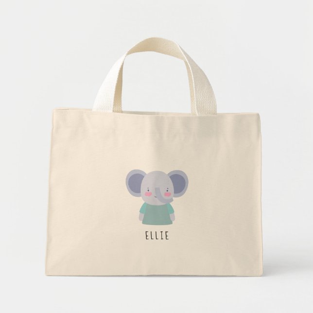 Niedliche Elephant Illustration - Anpassbar Mini Stoffbeutel (Vorne)