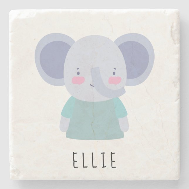 Niedliche Elephant Illustration - Anpassbar Steinuntersetzer (Vorderseite)