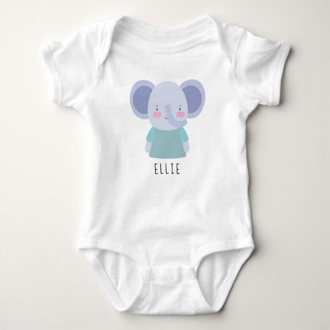 Niedliche Elephant Illustration - Anpassbarer Name Baby Strampler (Vorderseite)