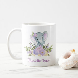Niedliche Elephant Lavender Watercolor Floral Peon Kaffeetasse