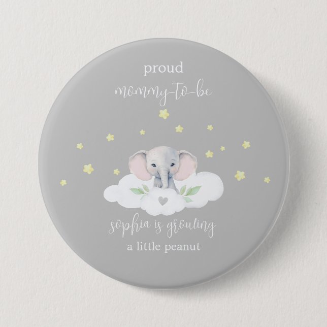 Niedliche Elephant Mommy to Be Baby Shower Button (Vorderseite)