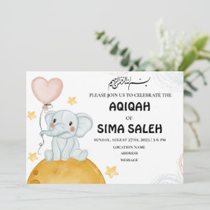 Niedliche Elephant Muslim Aqiqah Einladungskarte Einladung