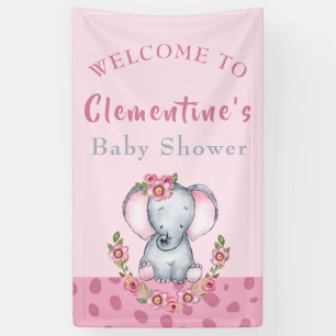 Niedliche Elephant Pink Animal Baby Dusche Empfang Banner