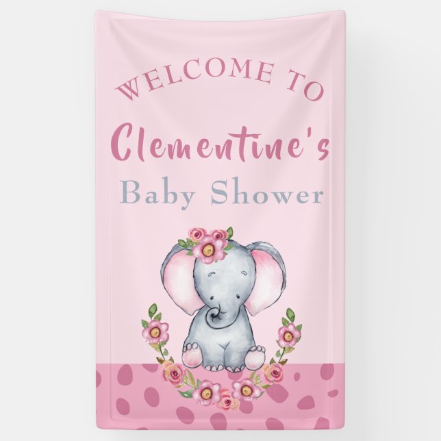 Niedliche Elephant Pink Animal Baby Dusche Empfang Banner (Vertikal)