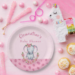 Niedliche Elephant Pink Animal Print Baby Dusche Pappteller