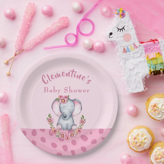 Niedliche Elephant Pink Animal Print Baby Dusche Pappteller (Party)