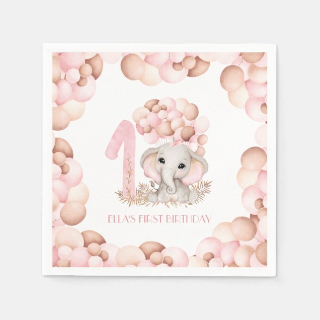 Niedliche Elephant Pink Balloons Serviette (Vorderseite)