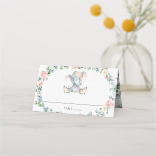 Niedliche Elephant Pink Blumengrün Babydusche Platzkarte