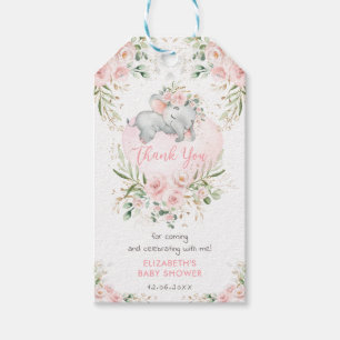 Niedliche Elephant Pink Blush Gold Floral Baby Dus Geschenkanhänger
