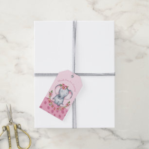 Niedliche Elephant Pink Boho Floral Baby Dusche Geschenkanhänger