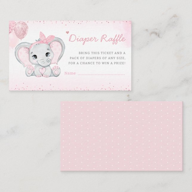 Niedliche Elephant Pink Diaper Raffle Baby Girl Du Begleitkarte (Vorne/Hinten)