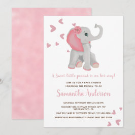 Niedliche Elephant Pink Floral Watercolor Babydusc Einladung