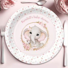 Niedliche Elephant Pink Roses Baby Duschpapier Tel Pappteller