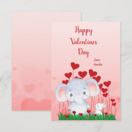 Niedliche Elephant Rabbit Friends Red Hearts Valen Karte