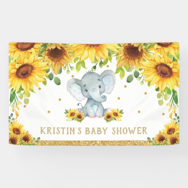 Niedliche Elephant Sonnenblumenblume Babydusche Hi Banner (Horizontal)
