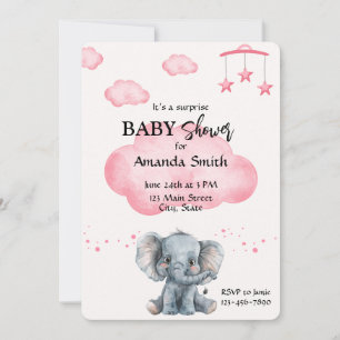 Niedliche Elephant Surprise Babydusche Rosa Einlad Einladung