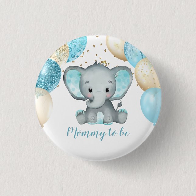 Niedliche Elephant Turquiose Gold Balloons Babydus Button (Vorderseite)
