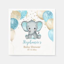 Niedliche Elephant Turquiose Gold Balloons Babydus Serviette