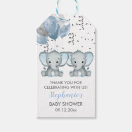 Niedliche Elephant Twin Boy Balloons Babydusche Geschenkanhänger
