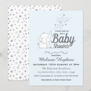 Niedliche Elephant und Confetti Blue Baby Dusche Einladung