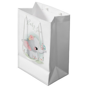 Niedliche Elephant Watercolor Baby Liebe Sage Gree Mittlere Geschenktüte