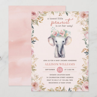 Niedliche Elephant Watercolor Floral Girl Babydusc Einladung