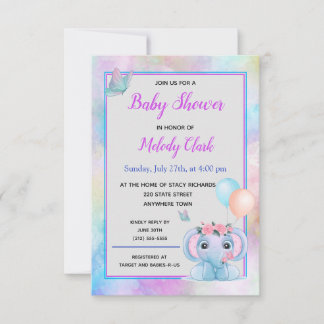 Niedliche Elephant Watercolor Kinderdusche Einladu Karte