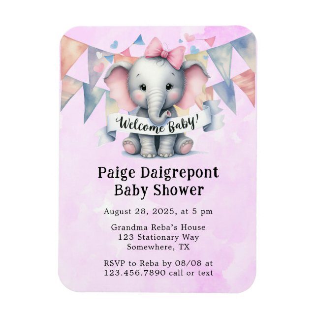 Niedliche Elephant Welcome Baby Dusche einladen Magnet (Vertikal)