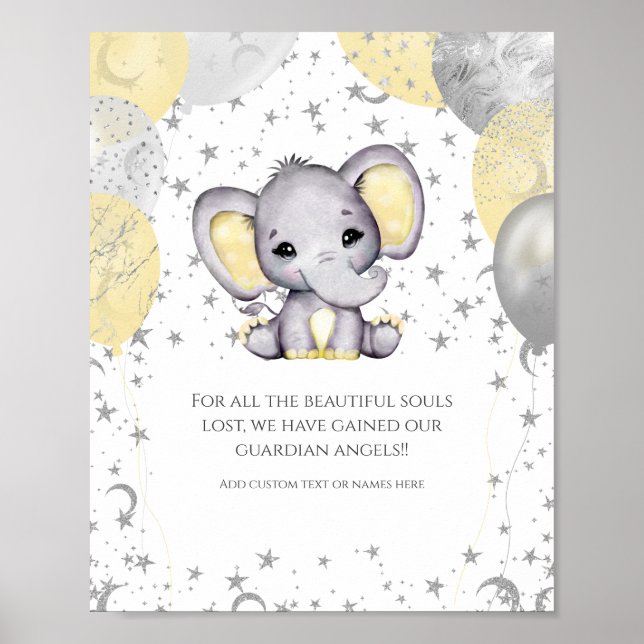 Niedliche Elephant Yellow Balloons Baby Shower Mem Poster (Vorne)
