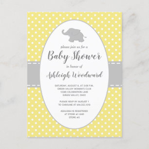 Niedliche Elephant Yellow Polka Dot Neutral Baby D Einladungspostkarte