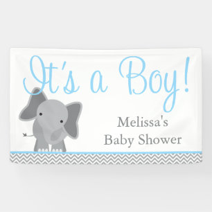 Niedliche Elephant Zickzack Light Blue Baby Dusche Banner