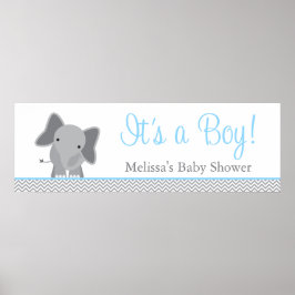 Niedliche Elephant Zickzack Light Blue Baby Dusche Poster