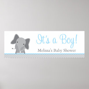 Niedliche Elephant Zickzack Light Blue Baby Dusche Poster