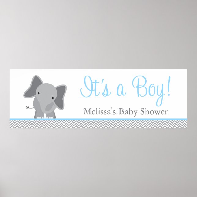Niedliche Elephant Zickzack Light Blue Baby Dusche Poster (Vorne)