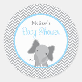 Niedliche Elephant Zickzack Light Blue Baby Dusche Runder Aufkleber