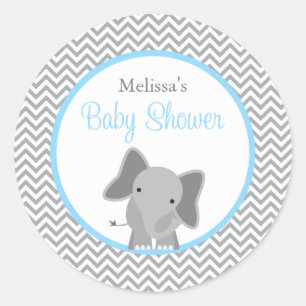 Niedliche Elephant Zickzack Light Blue Baby Dusche Runder Aufkleber