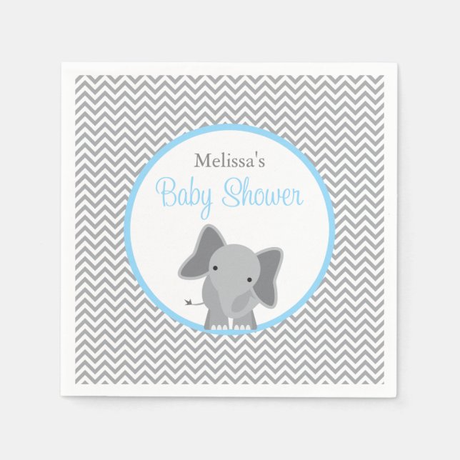 Niedliche Elephant Zickzack Light Blue Baby Dusche Serviette (Vorderseite)