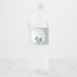 Niedliche Elephant Zickzack Light Blue Baby Dusche Wasserflaschenetikett