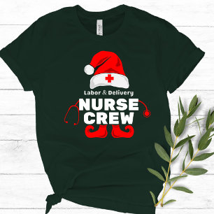 Niedliche Elf Nurse Labor Weihnachten Crew T-Shirt