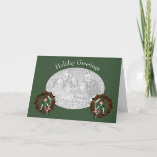 Niedliche Elf Poinsettia Wreath Holiday Foto-Karte Feiertagskarte