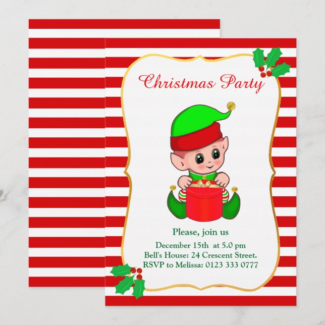 Niedliche Elf & Red White Party Einladung (Vorne/Hinten)