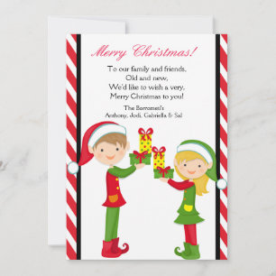 Niedliche Elfen mit Geschenken Weihnachtskarte Feiertagskarte