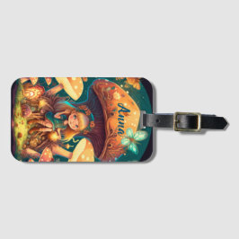 Niedliche Elfen spielen unter Pilzen Gepäckanhänger