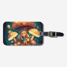 Niedliche Elfen spielen unter Pilzen