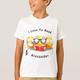 Niedliche Emoji Lächelnde Liebe Lesen Buch T-Shirt