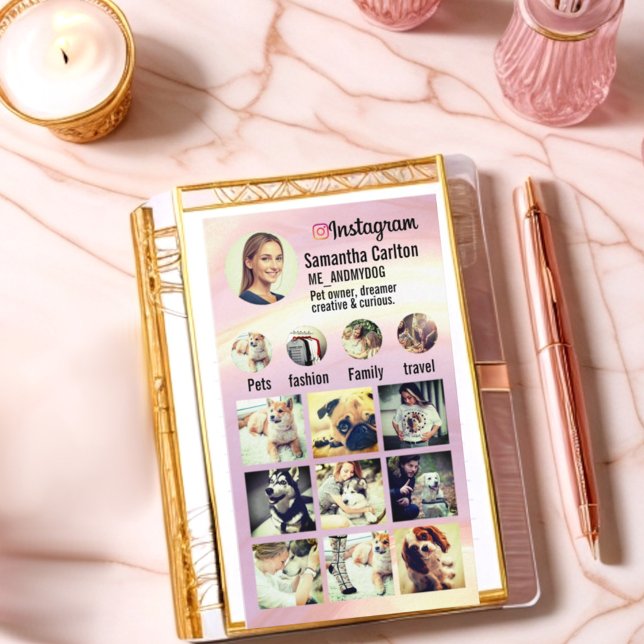 Niedliche empfindliche natürliche rosa Gradienten  Visitenkarte (Trendy pink gradient background insta grid business card)