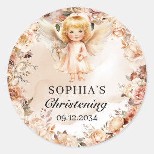 Niedliche Engelserröte und Elfenbein-Blume Taufe Runder Aufkleber