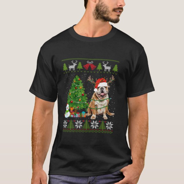 Niedliche englische Bulldog Hunde Weihnachtsmannmü T-Shirt (Vorderseite)